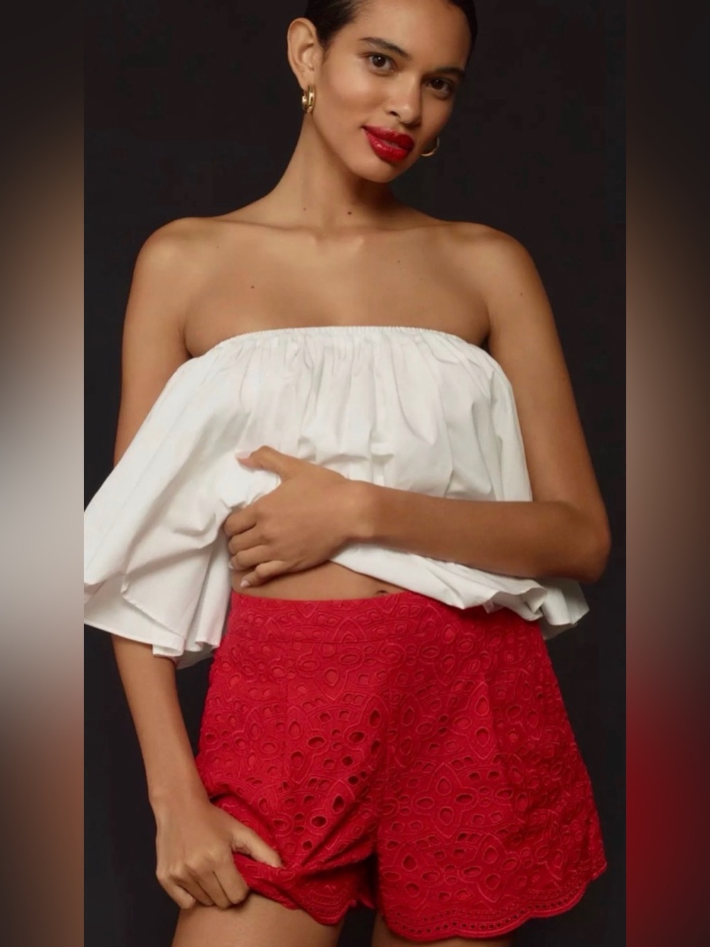 Ranna Gill Embroidered Shorts Size Medium Red